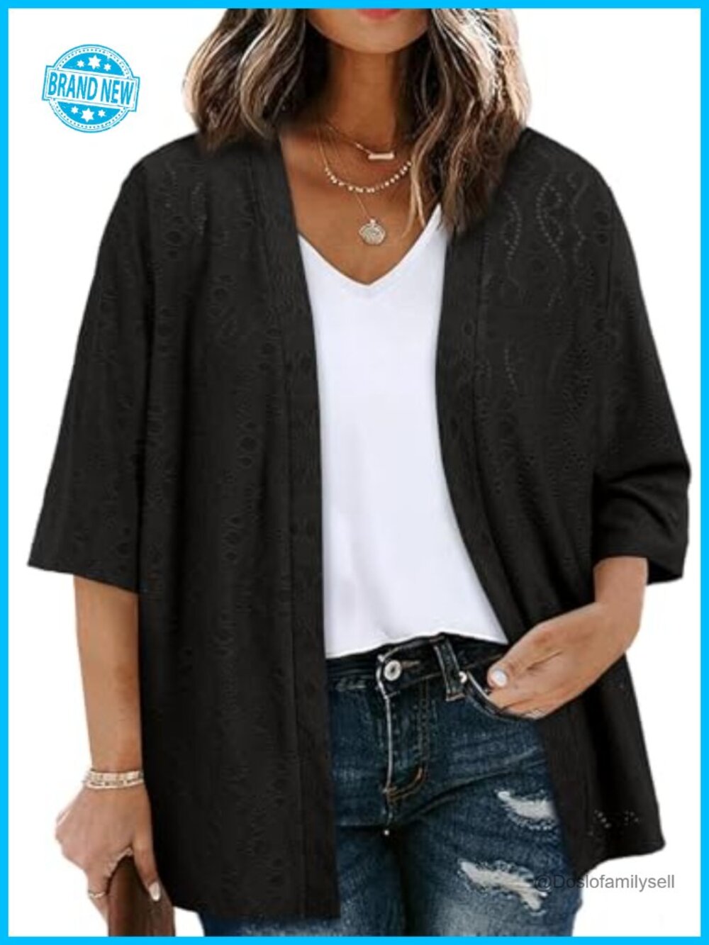 Plus Size Lightweight Knit Cardigan Half Sleeve Open Front Kimono Cover Up